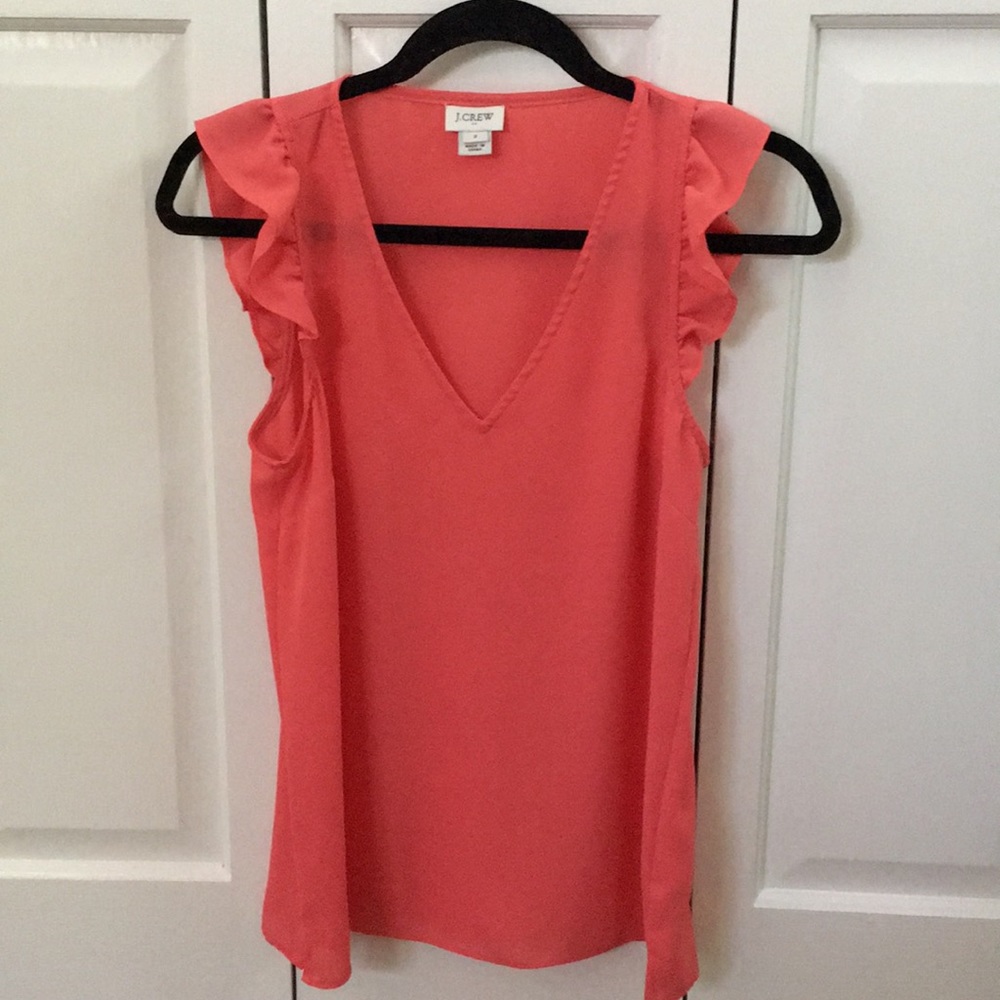 J. Crew NWOT ruffle sleeve top. Pretty coral color